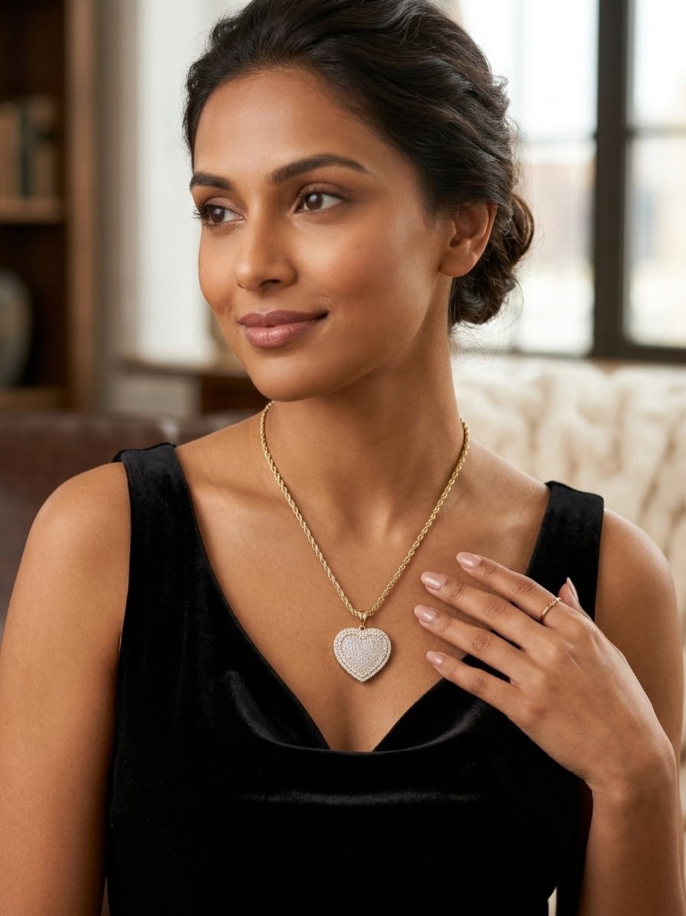 White Gold Heart 30MM Necklace